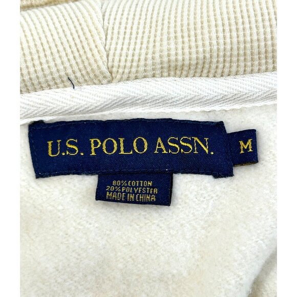 U.S. Polo Assn. Men’s Vtg  Hoodie Cream M Long Sleeve Embroidered Logo 2-Button - Picture 6 of 16
